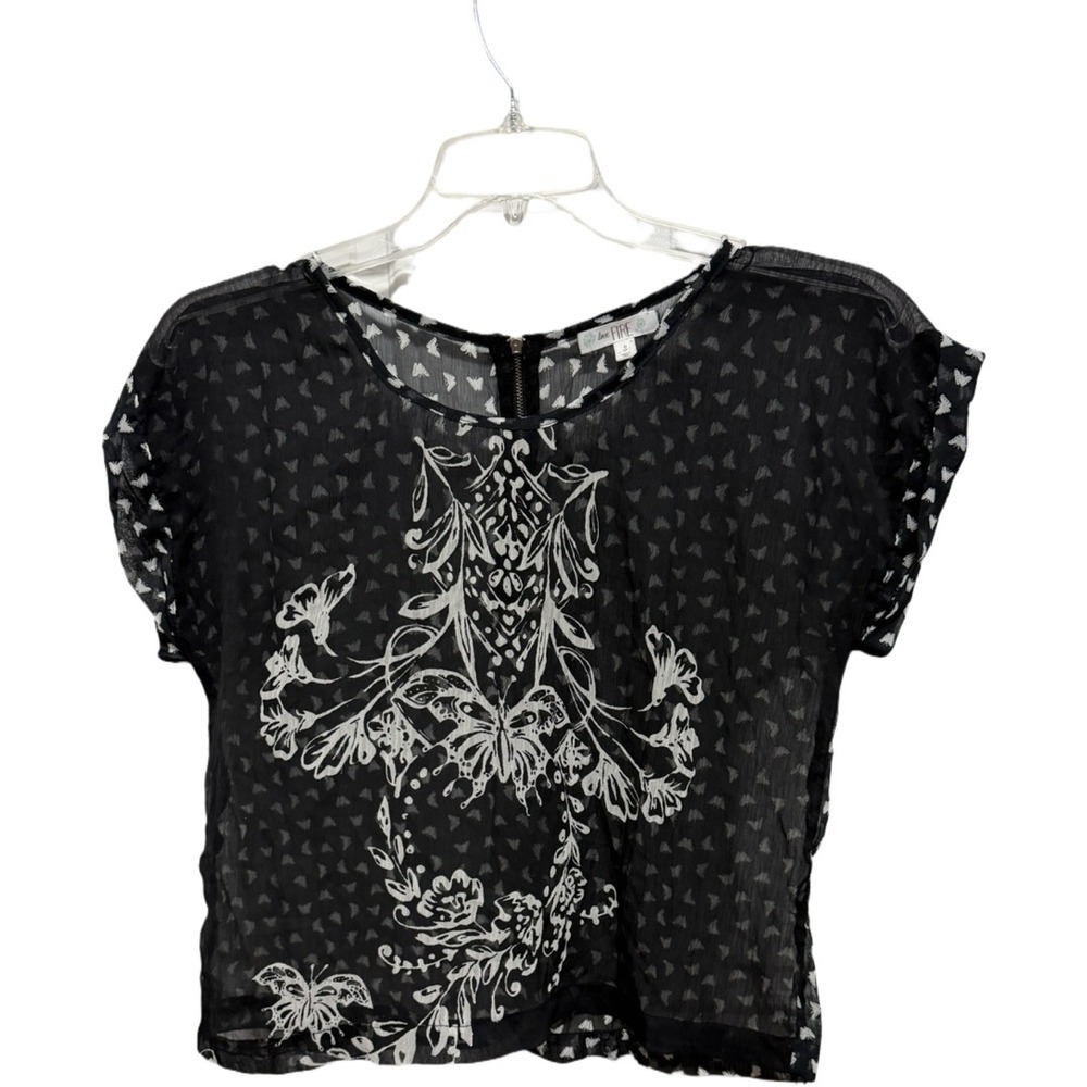 Love,Fire Sheer Butterfly Floral Exposed Zipper Black White Fairy Boho Small